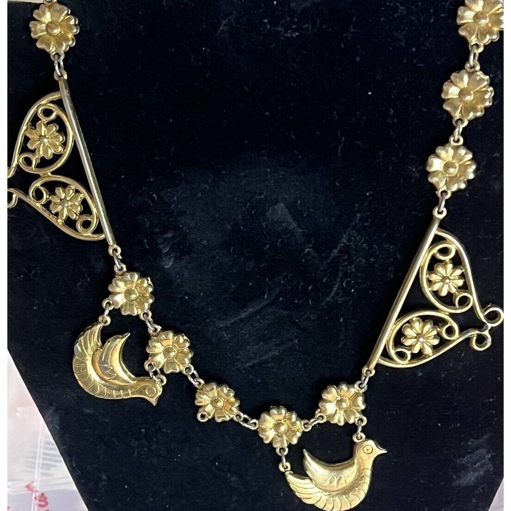 Vintage Gold Toned MCM collar  Necklace With Birds And Flowers